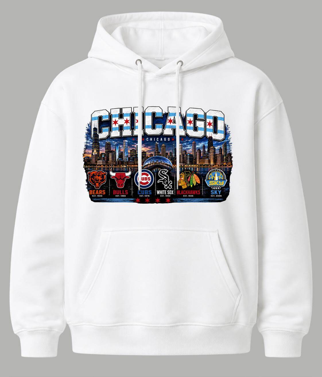 Chicago Hoodie - Flag Mini Bean White