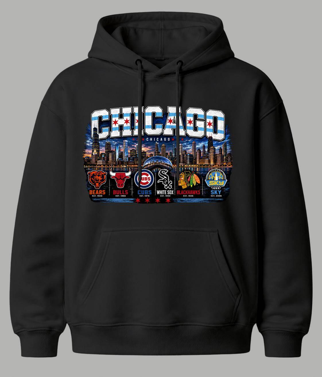 Chicago Hoodie - Flag Mini Bean Black